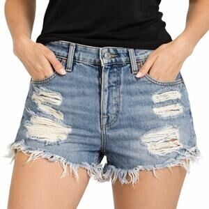 7 For All Mankind Womens Denim Shorts Size 25 Distressed Button Fly Short Shorts